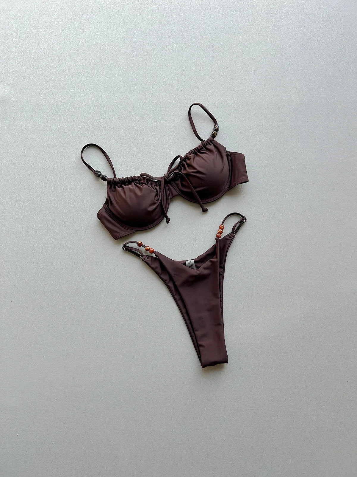 New Fashion Women Sexy Underwire Padded Swimsuit Bead Decor Lace-up Backless Micro Bikini Beachwear Push Up Low Waist Swimwear
