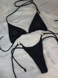 Sexy Black Bikini 2026 Women Metal Circle Ornament Push Up Tie Side Thong Swimsuit Brazilian Beach Bathing Suit Micro Swimwear