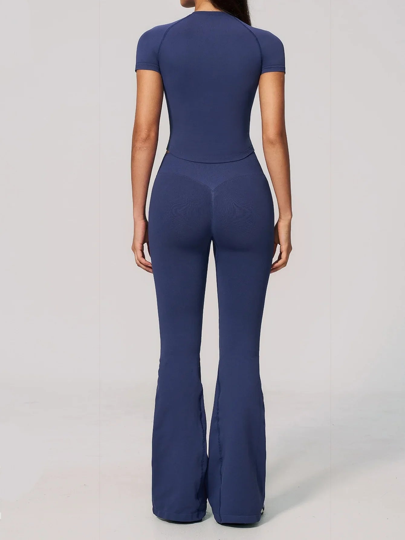 Seamless High Elasticity Yoga Sets Women Short Sleeve O Neck Sports T Shirts Workout Outfits Running Wide Leg Pants Fitness Suit