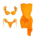 Flower Bikini With Skirt Set Sexy Women 3Pcs Swimsuit Push Up Swimwear Female Bandeau Biquini Bathing Suit Bodysuit Beachwear