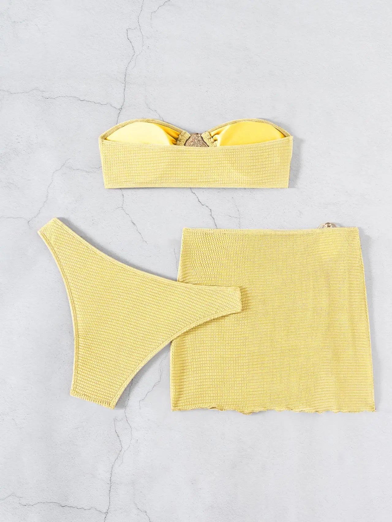With Skirt Wrinkled Bandeau Bikini Female Swimsuit Women Swimwear Three-pieces Bikini Set Metal Ring Bathing Suit Swim Beachwear