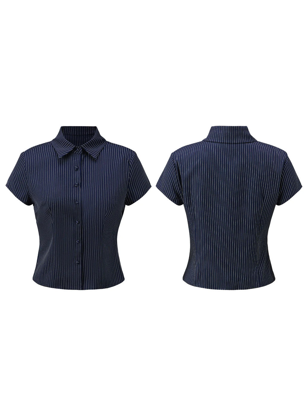 Women Button Down Slim Fit Striped Shirt Fashionable Summer Short Sleeve Turn Down Collar Tops for Casual Daily Wear