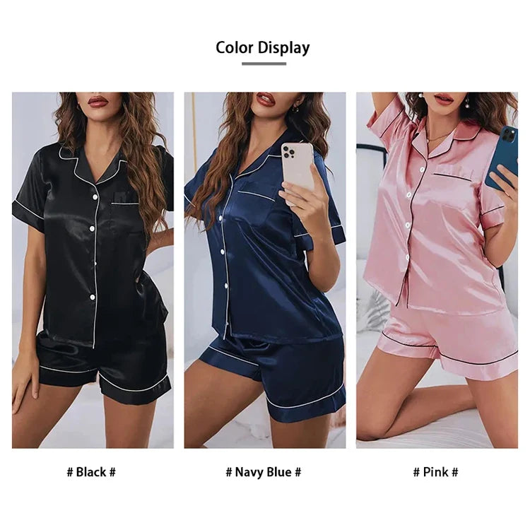 Women Two-piece Pj Sets Sleepwear Loungewear Button-Down Pajama Women 2 Piece Pijama Homewear Shorts Set