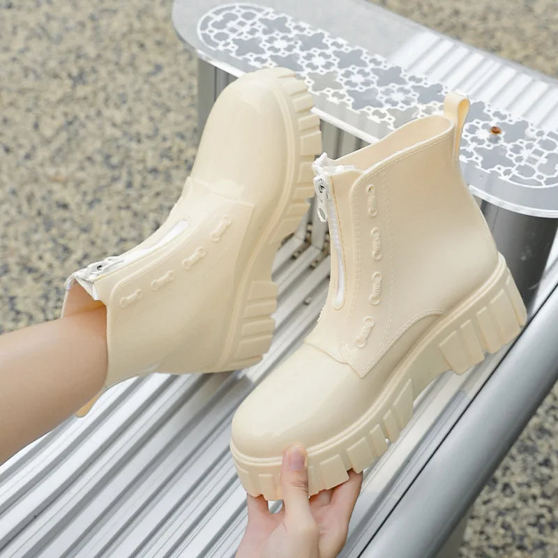 Women Thick Soled Rain Boots Non-Slip Fashion Outdoor Wear-resistant Rubber Waterproof Shoes Women Jelly Soft Soled Rain Boots