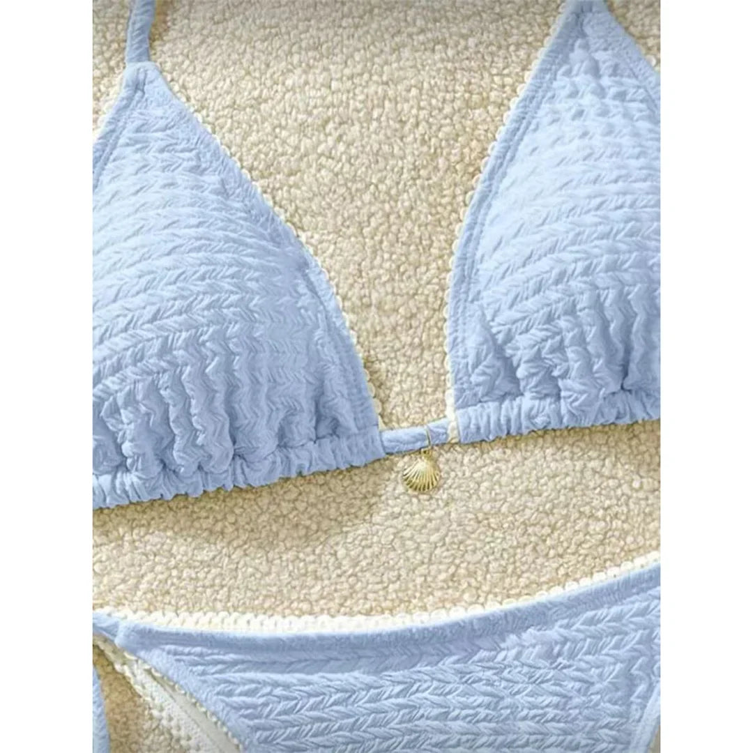 High Cut Leg Two-Pieces Bikini Set Bather Bathing Suit Swim Wrinkled Crinkled Halter Bikini Women Swimwear Female Swimsuit M125
