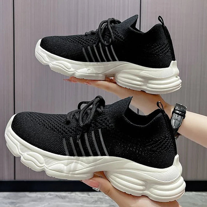 Casual Solid Thick Platform Sneakers for Women Spring 2025 Autumn Breathable Mesh Sports Shoes Woman Outdoor Lace Up Mujer