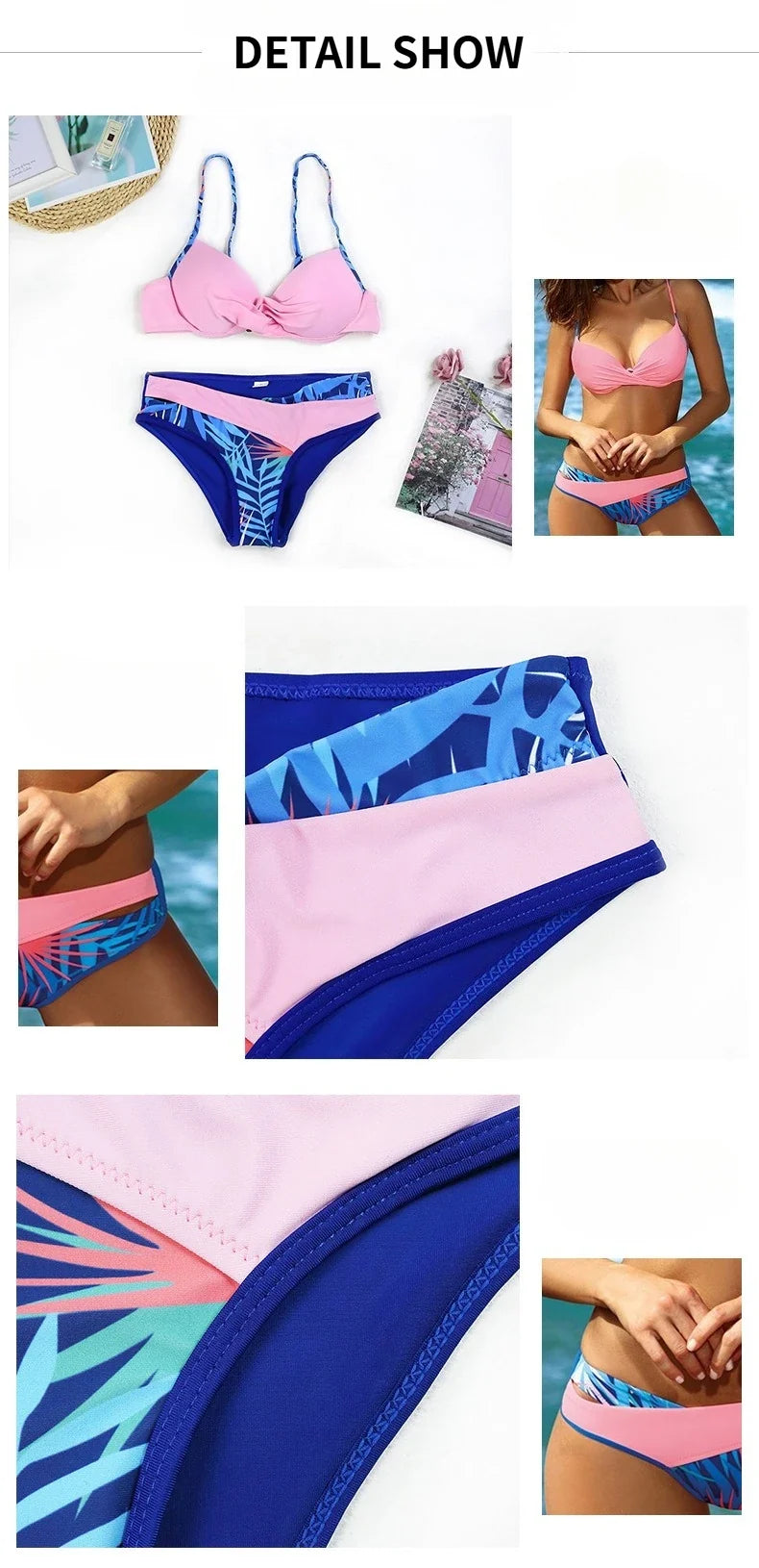 4 Colors Sexy Bikini Women Push Up Swimwear Swimsuit Leaf Print Patchwork Bikinis Set Bathing Suit Beach Bikini Female Biquinis