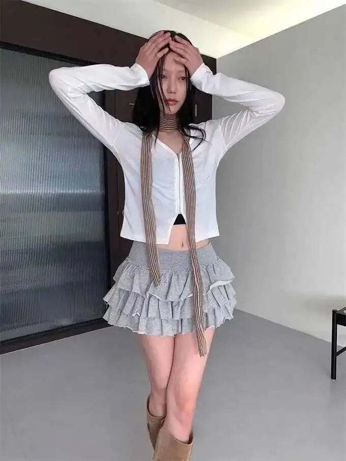 Sweet And Spicy Ballet F-length Skirt With Elastic Waist And Lace Hem Flared Cake-aped Ort Skirt For Young Women 8PO5
