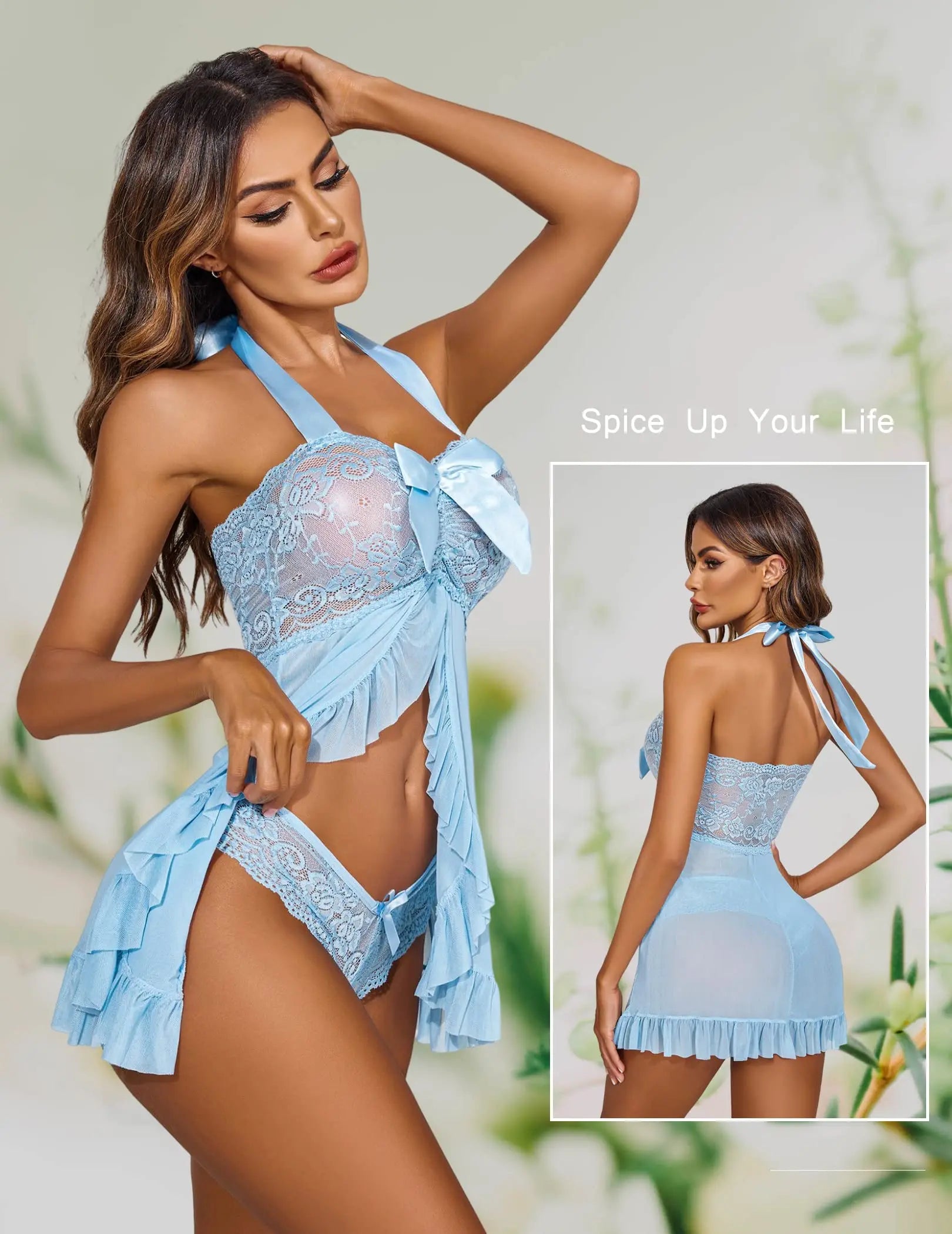 2pcs Set Women Sexy Lace Lingerie Sleepwear Set, For Homewear