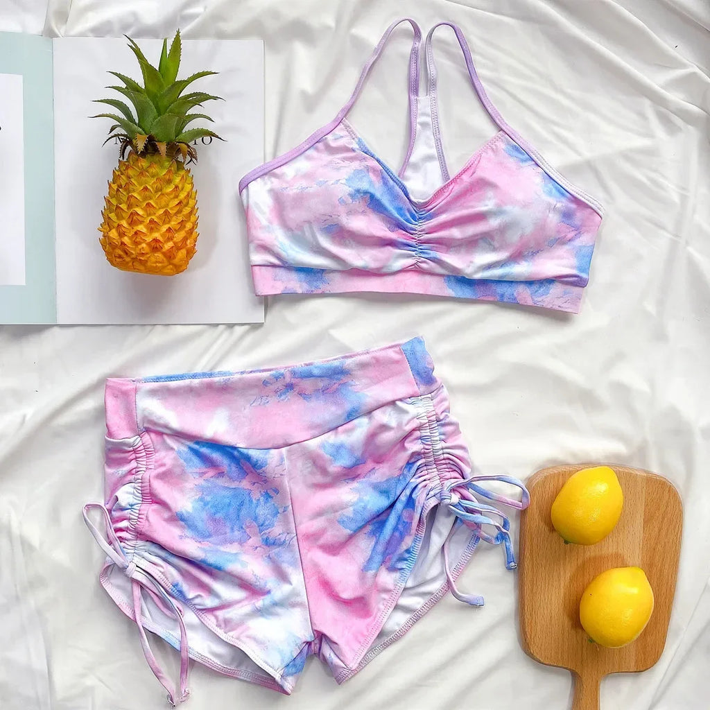 New Two Piece Swimsuit Swimwear Women Print Shirring High Waist Bathing Suit Beachwear High Quality Banadores Bikini 2026 Mujer