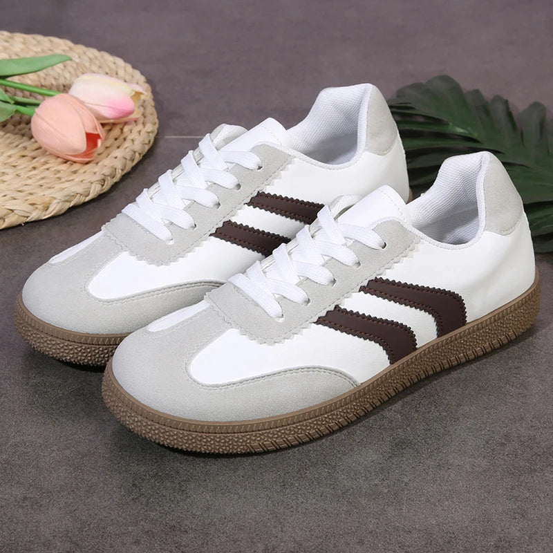 2026 New Vintage Training Flats Women Fashion Stripe Lace-Up German Training Shoes Woman Comfort Soft Flat Heel Sport Sneakers