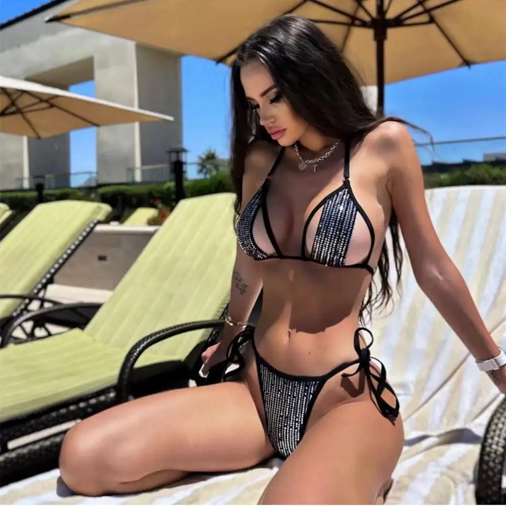 DEKA 2025 Sexy Brazilian Sequins Bikini Woman Swimsuits Crystal Swimwear Bikini Thong Biquini Swim Suits Beachwear