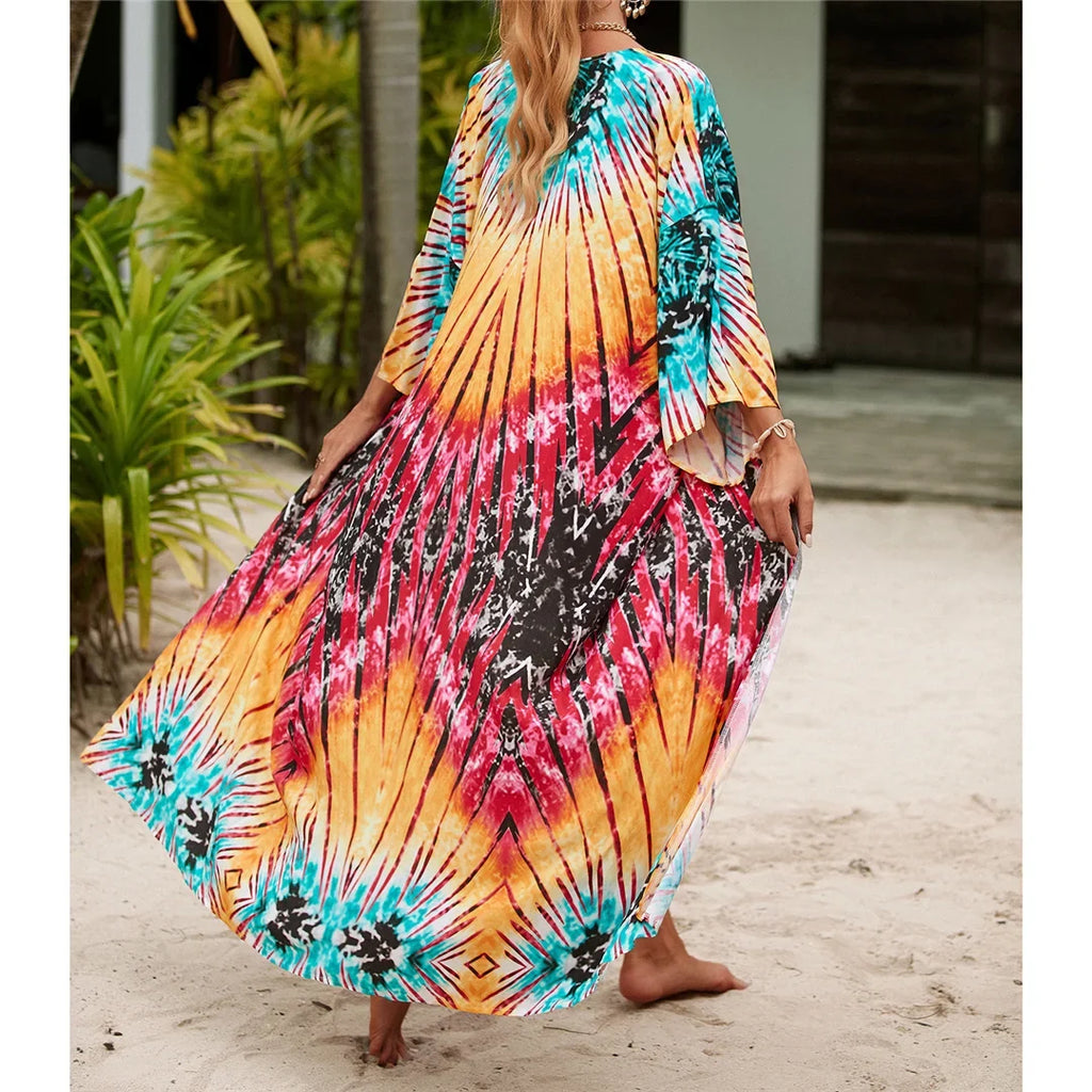 13 Colors Printed With Belt Crochet Knitted Tunic Beach Dress Beach Wear Beachwear Beach Cover Up Cover-upsFemale Women V7201