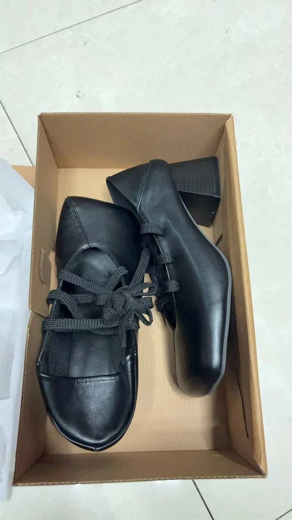 Plus Size 52 Retro Lace Up Ankle Wrap Mary Jane Heels Women Shoes Square Toe Faux Leather Chunky Block Mid Heel Vintage Pumps