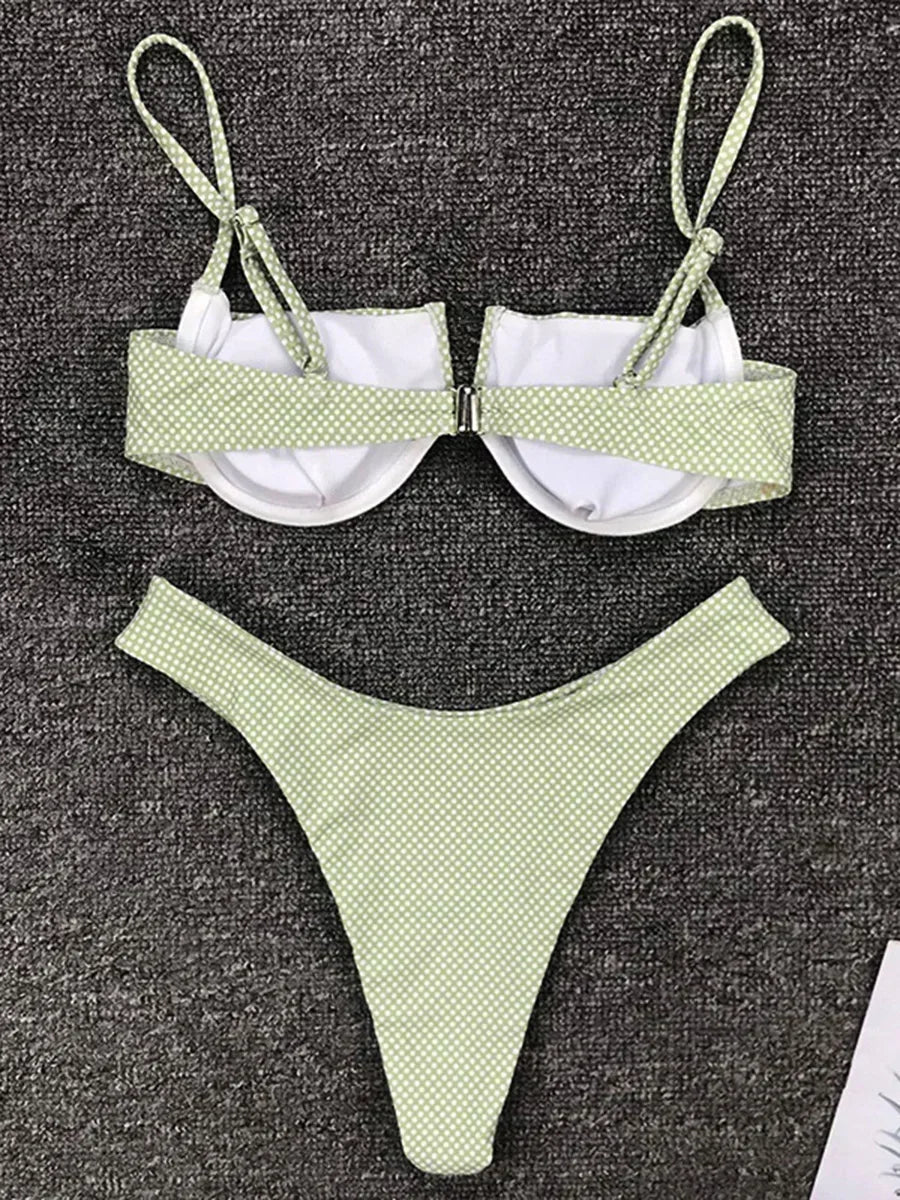 2026 Polka Dot Underwired V-Bar Bikini Women Swimsuit Female Swimwear Two Pieces Bikini Set Push Up Bather Bathing Suit Swim
