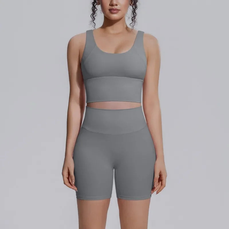 Women's Yoga Set Sports Running Fitness Beautiful Back Vest Hip Lifting Slim-Fit High Waist Shorts Training Gym Workout Suits