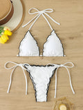 Triangle Halter String Bikinis 2026 Women Sexy Ruffle Swimsuit Solid Cherry Swimwear Female Bathers Bathing Swimming Swim Suit