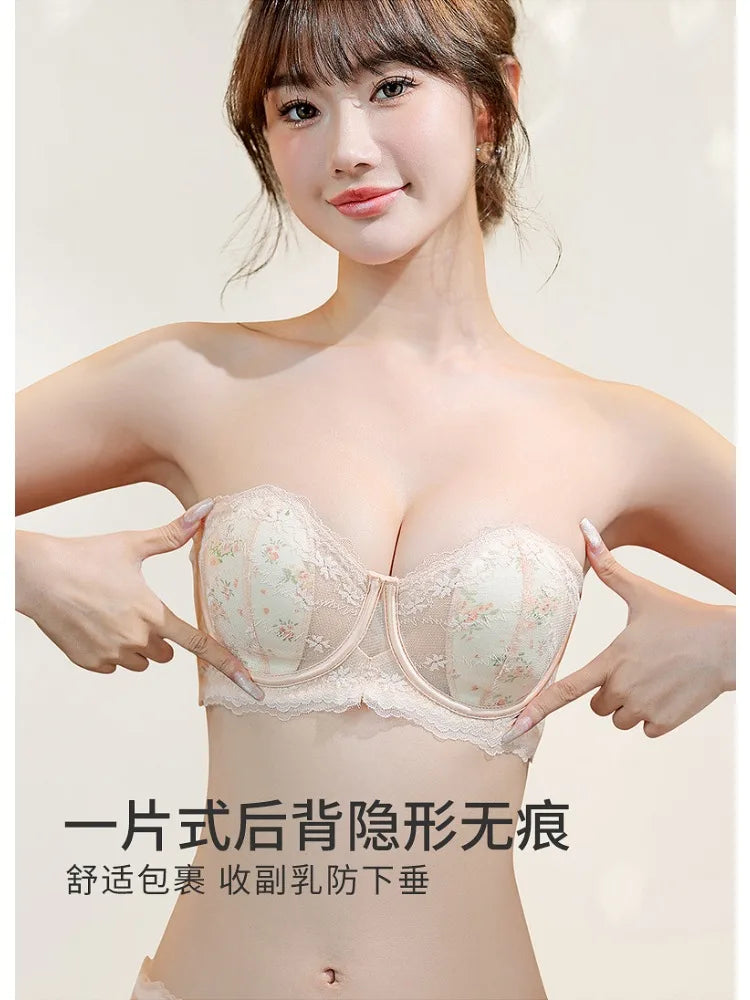 Rabbit Ear Lace Strapless Bra Minimizer Push Up for Large Bust Summer Thin Design Comfortable Backless Bra Women S-XL MOYISU AB