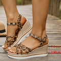 2025 Wedge Heel Leopard Print Sandals Women Fashion Crystal Flowers Thick Bottom Sandalias Mujer Cross Band Platform Sandles 43