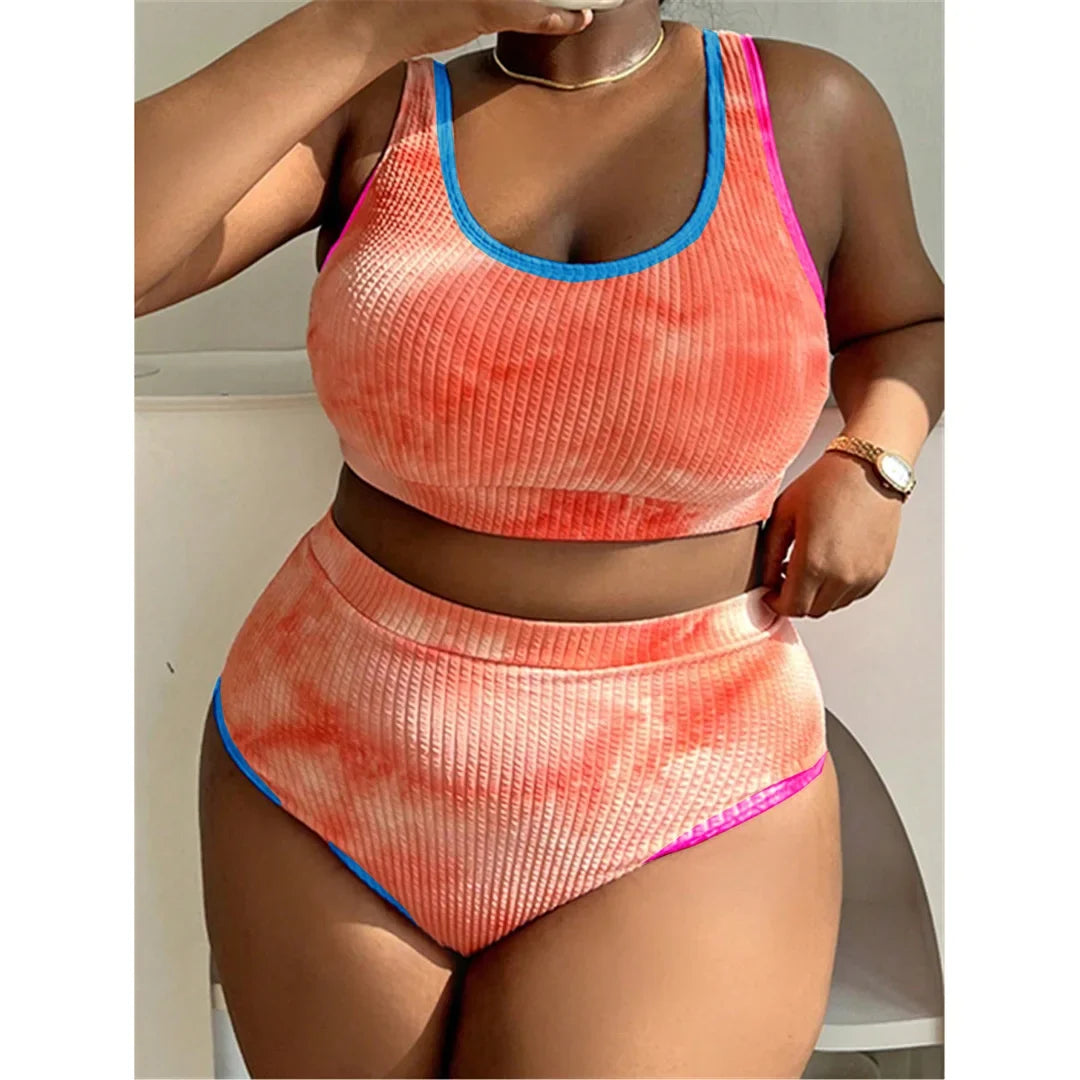 0XL - 4XL New Tie Dye Bikini Large Size Swimwear Plus Size Women Swimsuit Female Two-pieces Bikini set Bather Bathing Suit V5948