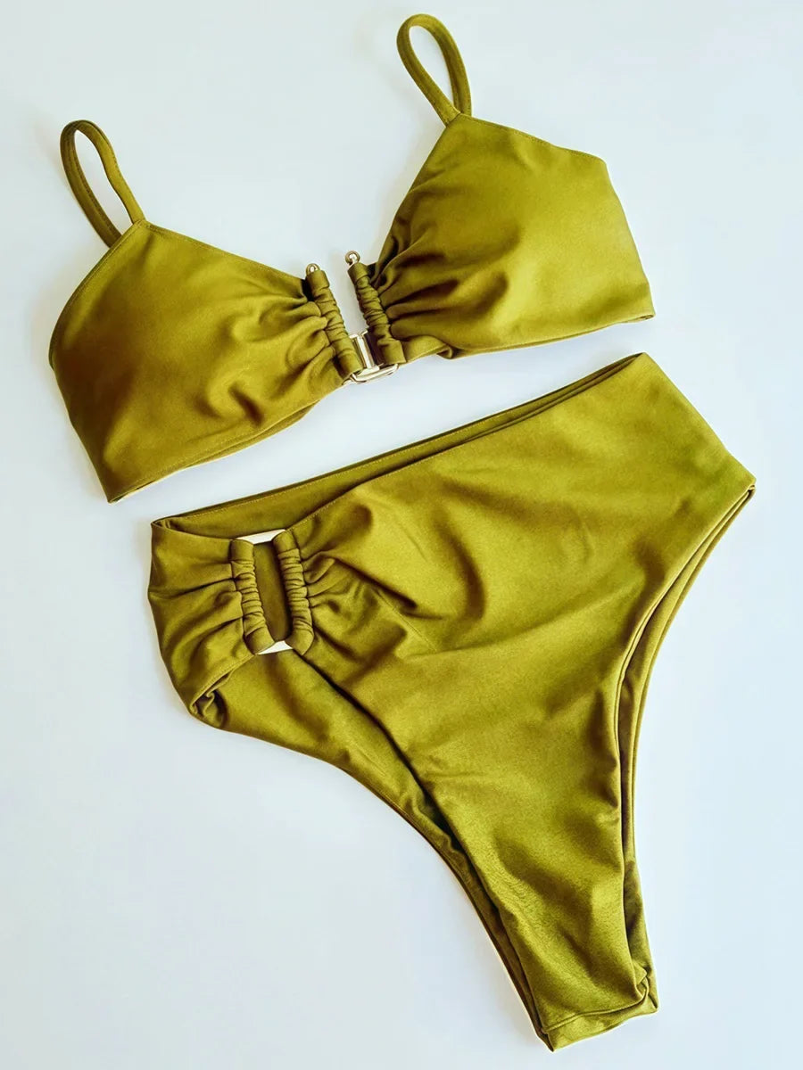 Shiny Sparkling U Shaped Female Swimsuit High Waist Bikini Women Swimwear Two-pieces Bikini Set Pool Bathing Suit Swim Beachwear