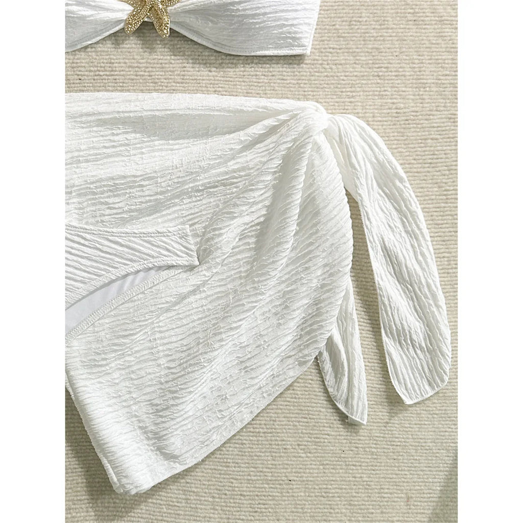 3PCS With Sarong Metal Star Halter Bikini Female Swimsuit Women Swimwear Three-Pieces Bikini Set Bather Bathing Suit Swim V7042