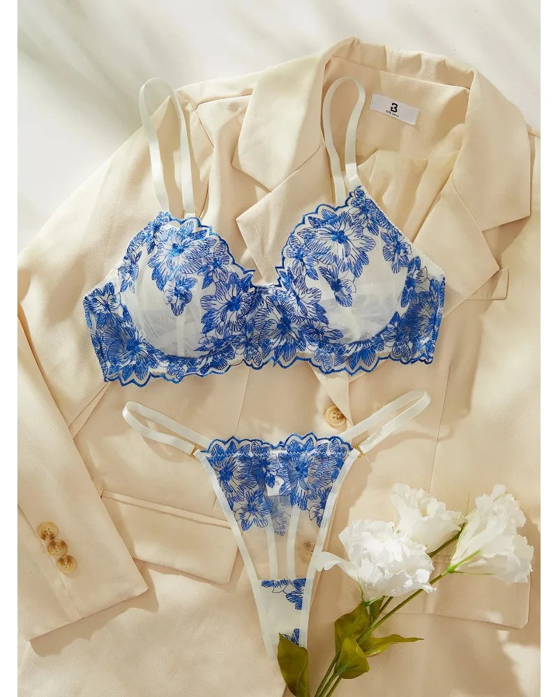 Toucheart Sexy Lingerie Set Blue Sexy Comfortable Lingerie Set For Women Simple Sexy Perspective Lace Pure Lust Lingerie Suit