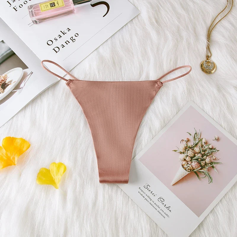 Women Panties G String Sexy Thong Seamless Underwear Ice Silk T Back Butterfly Briefs Girls Low Waist Lingerie Plus Size S-XL