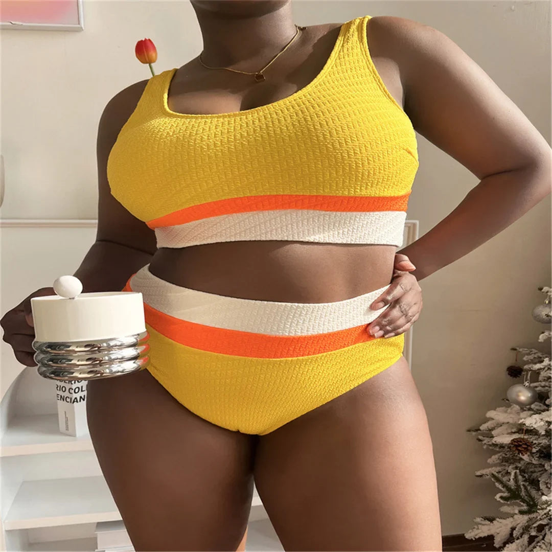 0XL - 4XL Splicing Bikini Large Size Swimwear Plus Size Women Swimsuit Female Two-Pieces Bikini Set Bather Bathing Suit V4755Y