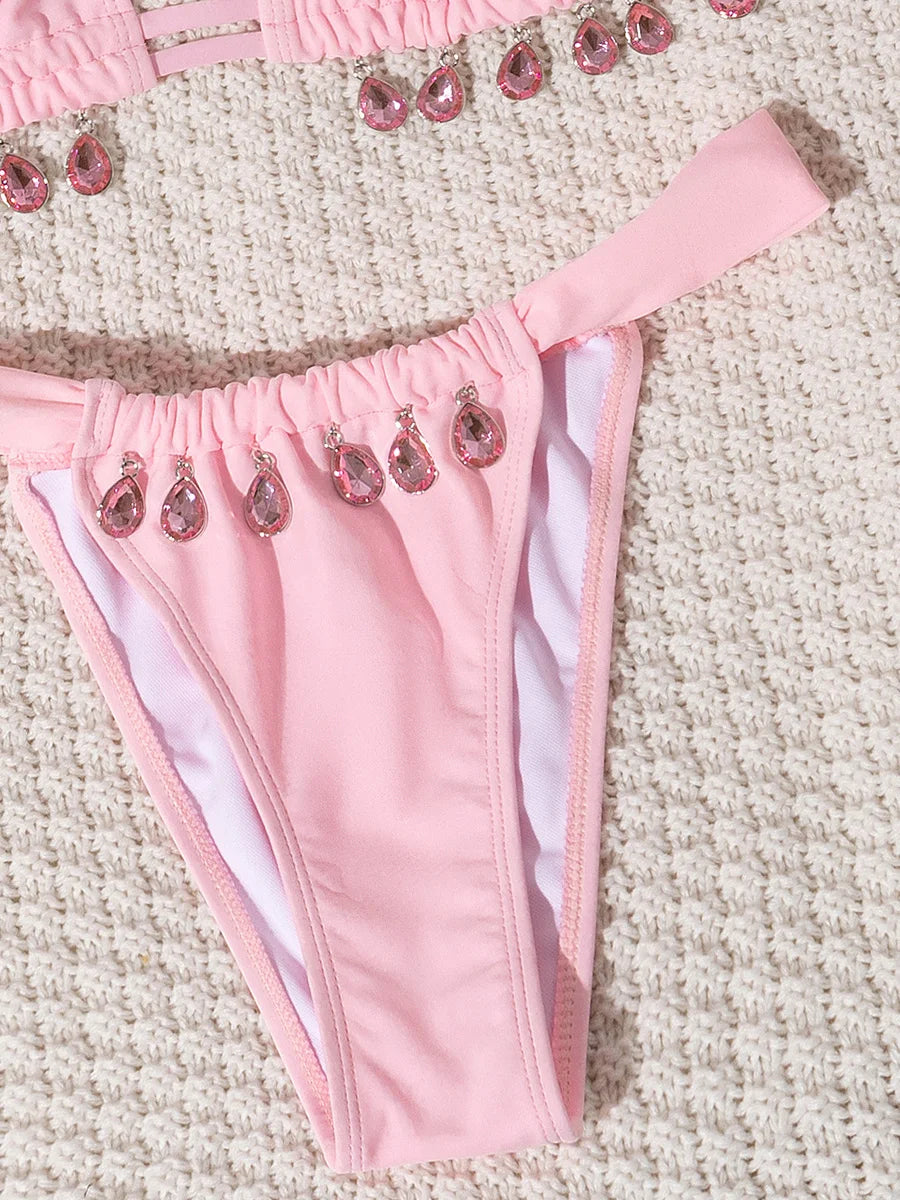 2025 Halter Luxury Rhinestone Diamond Bikini Female Swimsuit Women Swimwear Two-pieces Bikini Set Bather Bathing Suit Swim Lady