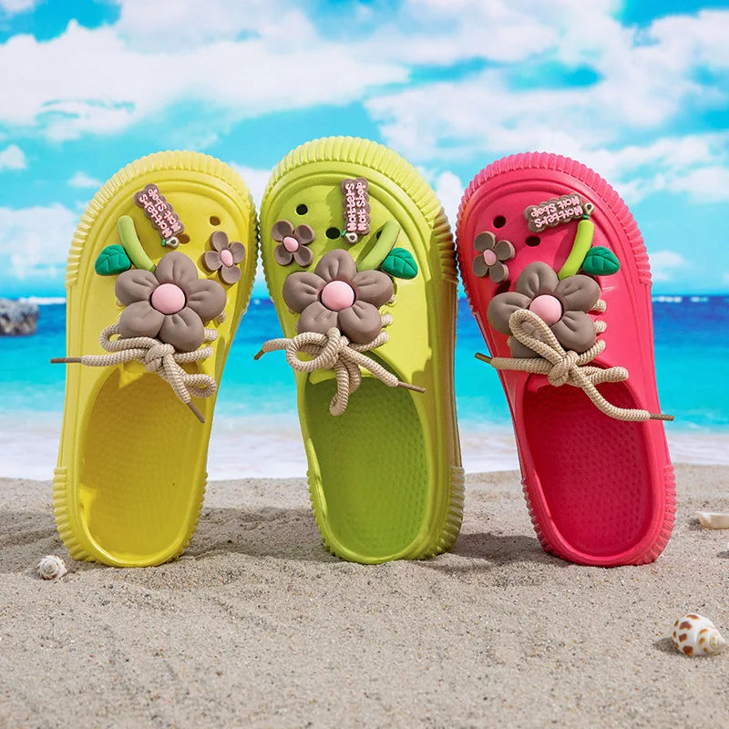 2025 Summer Women Slippers Cute DIY Flower Platform Sandals Casual Indoor Outdoor Clogs Beach Slides Female Home Garden Shoes