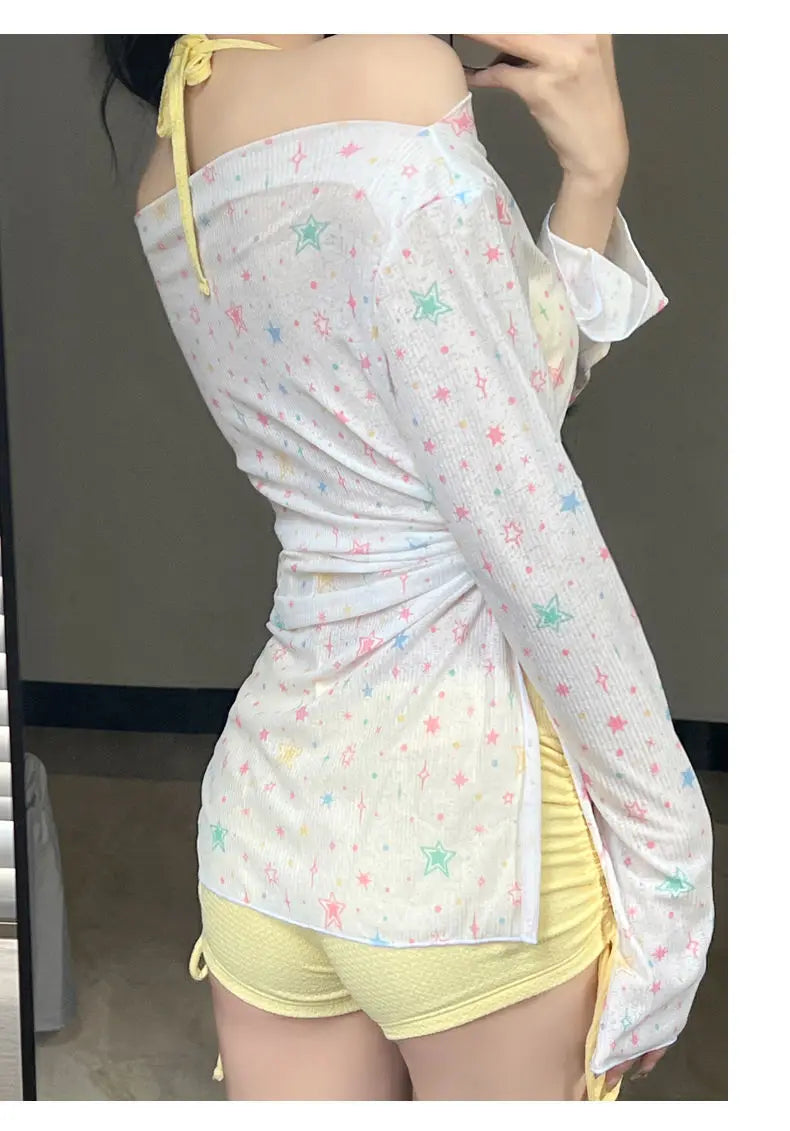 New Swimsuit for Women, Split Long Sleeved Sun Protection, Fresh and Sweet, Pure Desire, Beach Three Piece Swimsuit Set