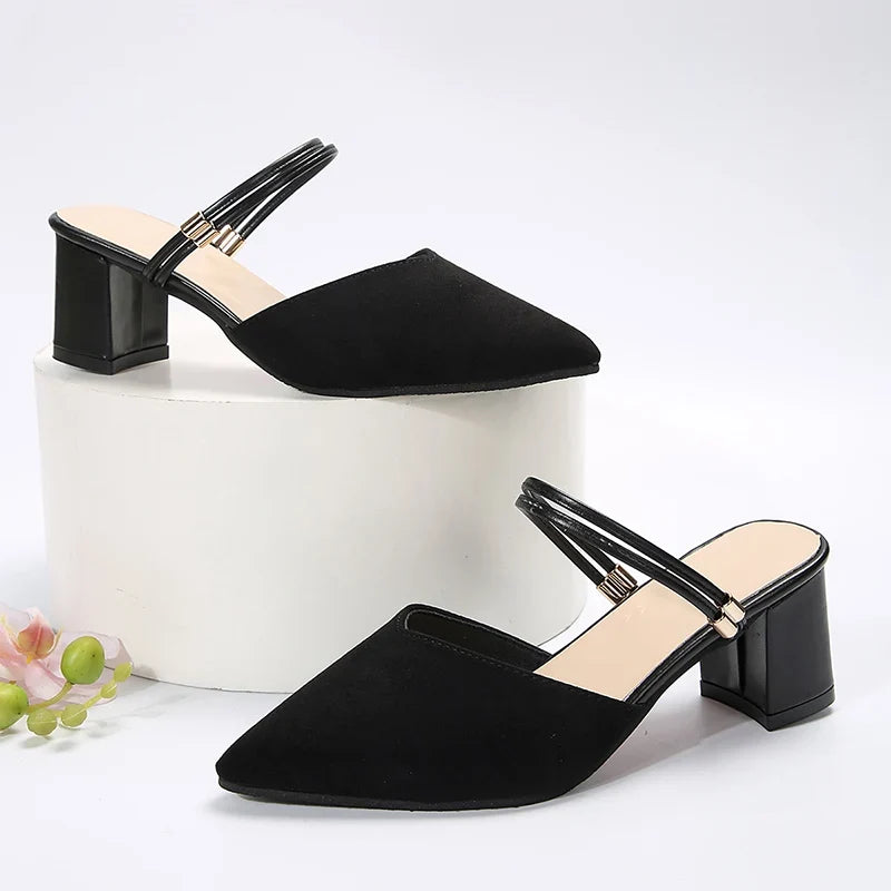 Zoki Sexy Pointed Toe Thick Heels Sandals Women 2026 Flock Slip On High Heel Party Shoes Woman Plus Size 42 Fashion Sandalias