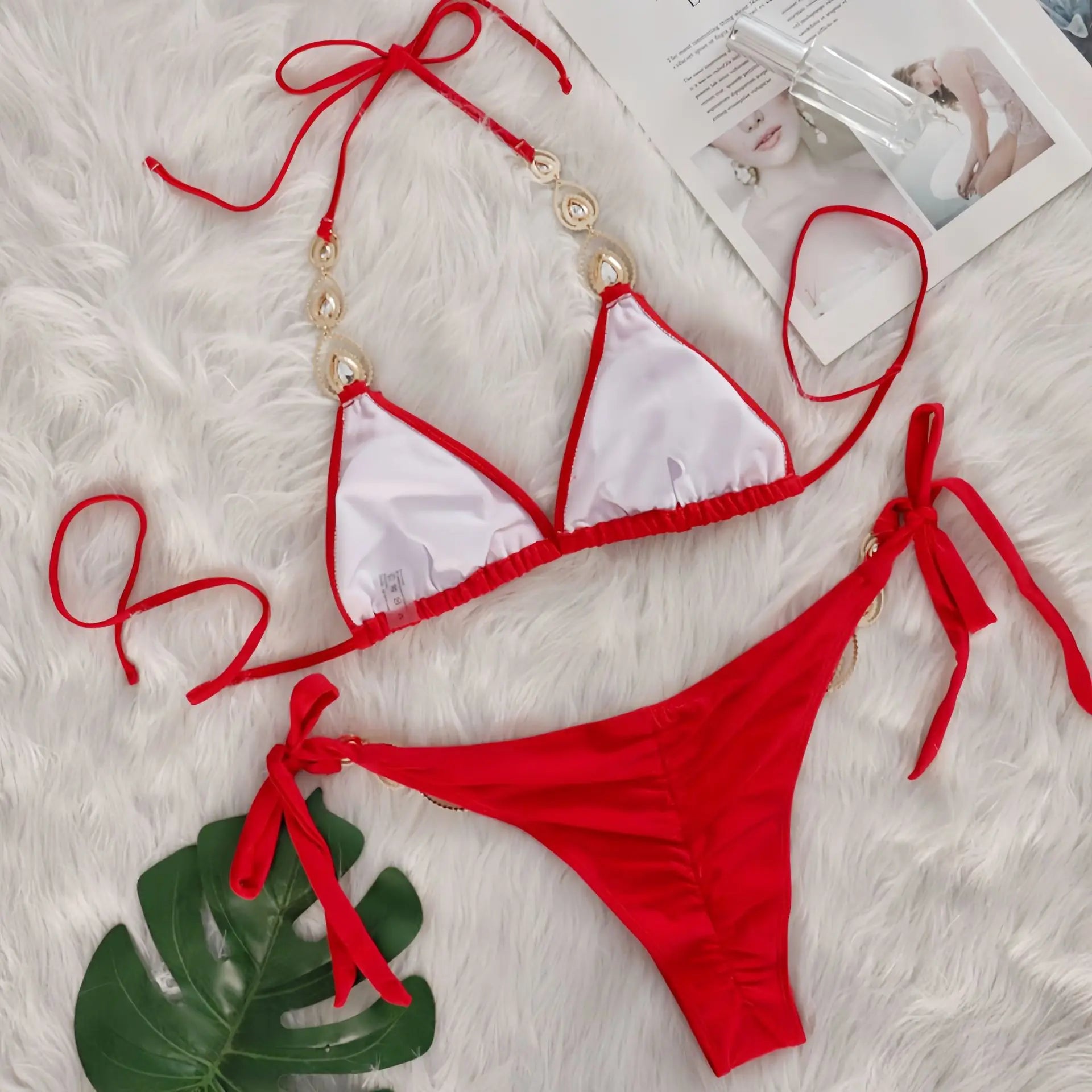 DEKA Sexy Halter Metal Chains Diamond Bikini Set Shiny Rhinestone Bikini Women Swimsuit Female Swimwear Bathing Suit Swim