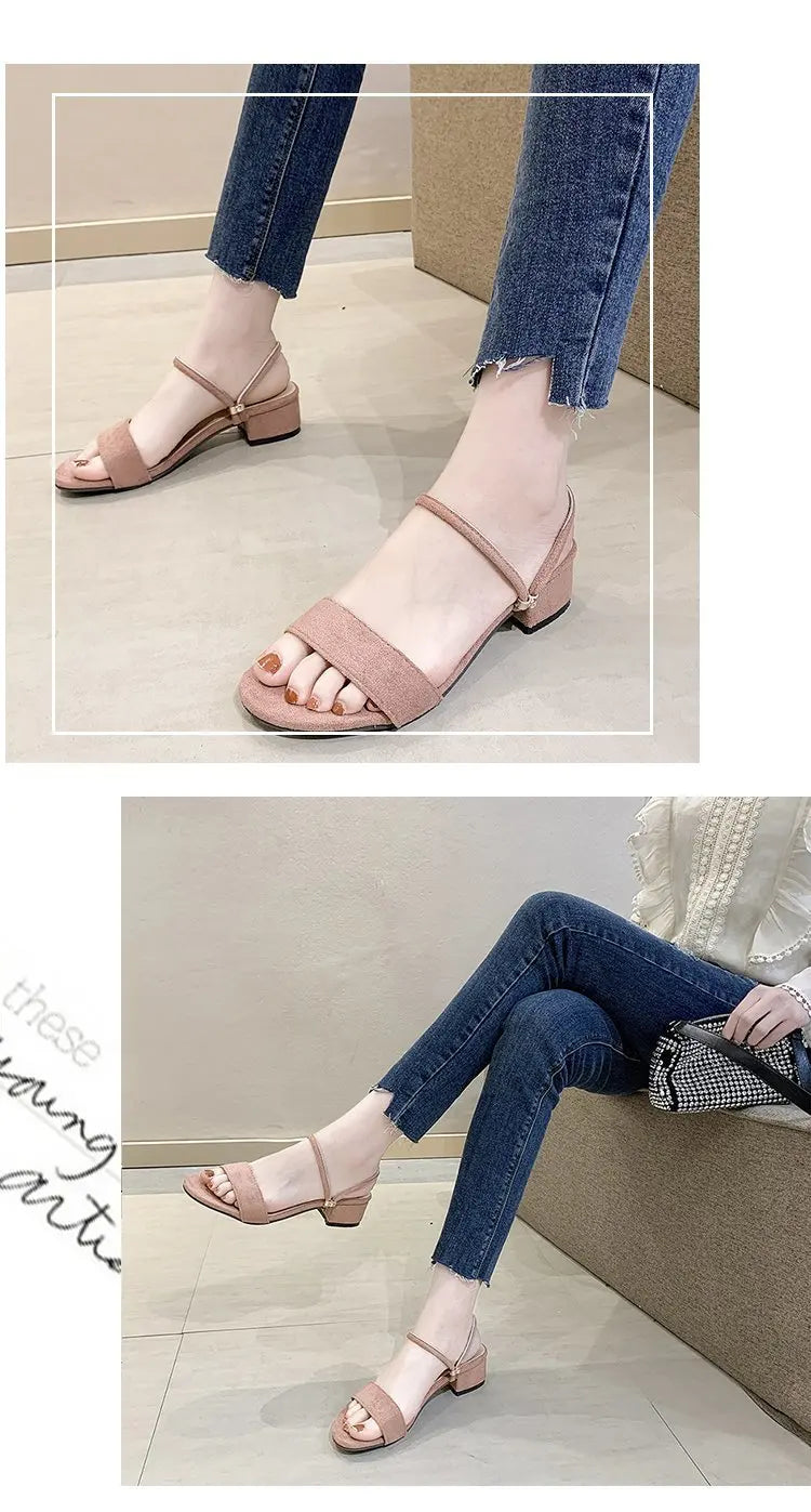 Women Sandals Chunky Heels Slides Summer 2026 Elegant Shoes Women Slipper Big Size 34-42 Fashion Summer Sandal Women