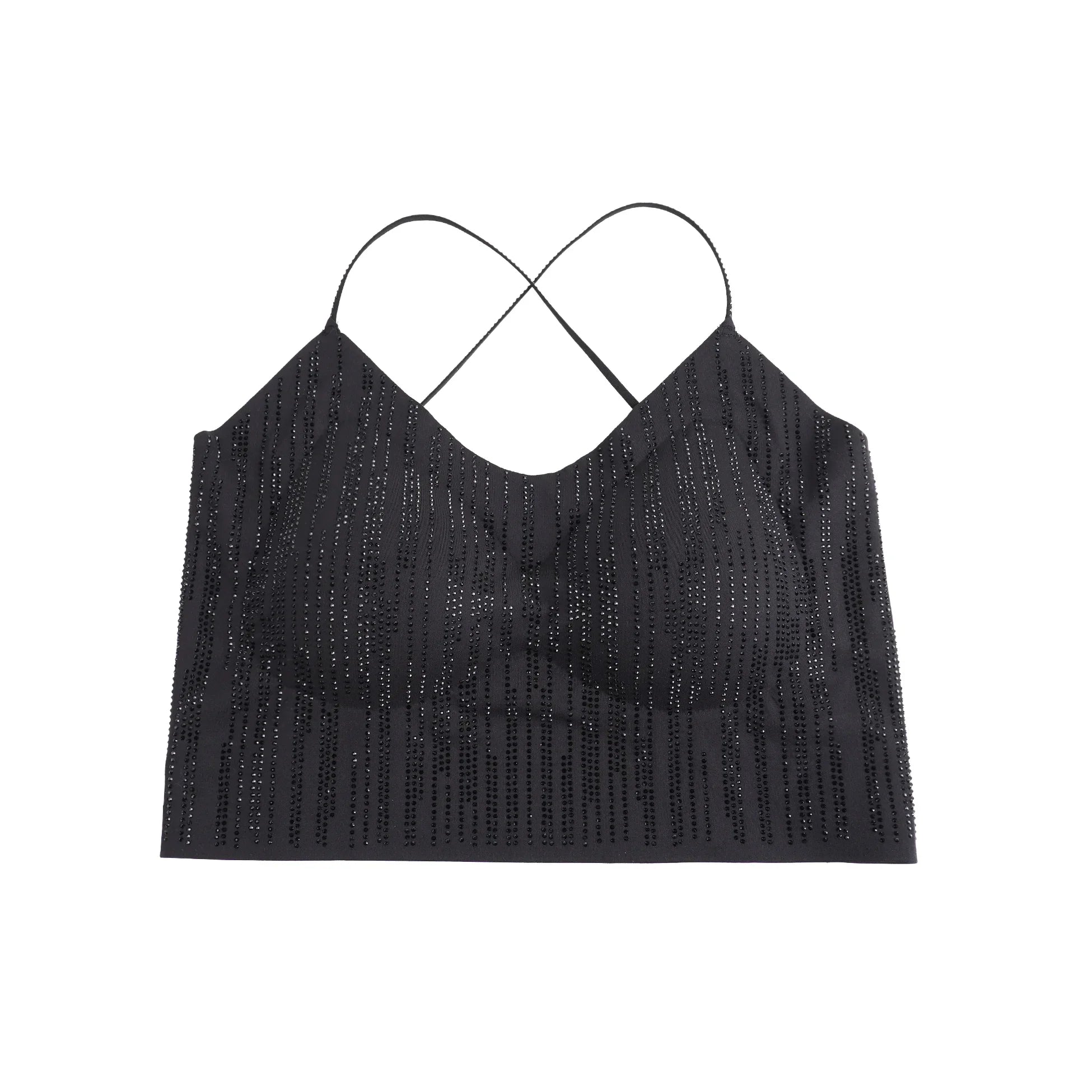 Black Rhinestone Camisole for Women Sexy Slim Fit Seamless Backless Short Top Night Out Clubwear