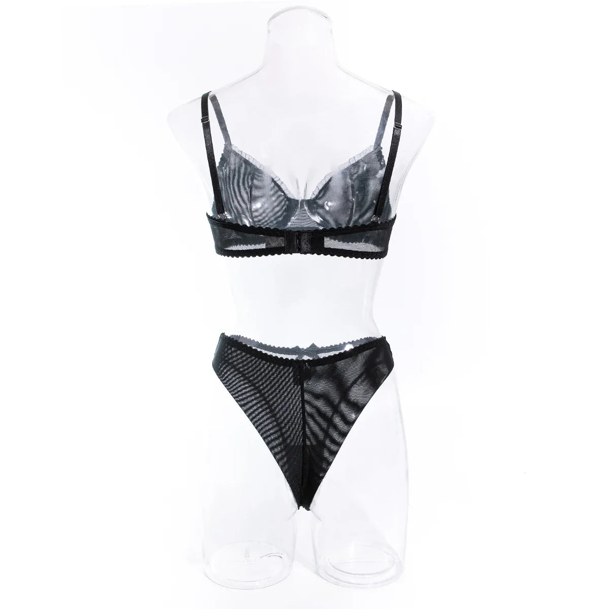 2Pcs Bra & Brief Set for Women Sexy White Ruffle Mesh Perspective Bow Patchwork Bra Bilizna Set Underwear Ultra Thin Intimate