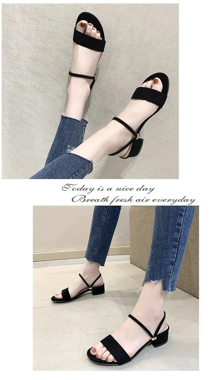Women Sandals Chunky Heels Slides Summer 2026 Elegant Shoes Women Slipper Big Size 34-42 Fashion Summer Sandal Women