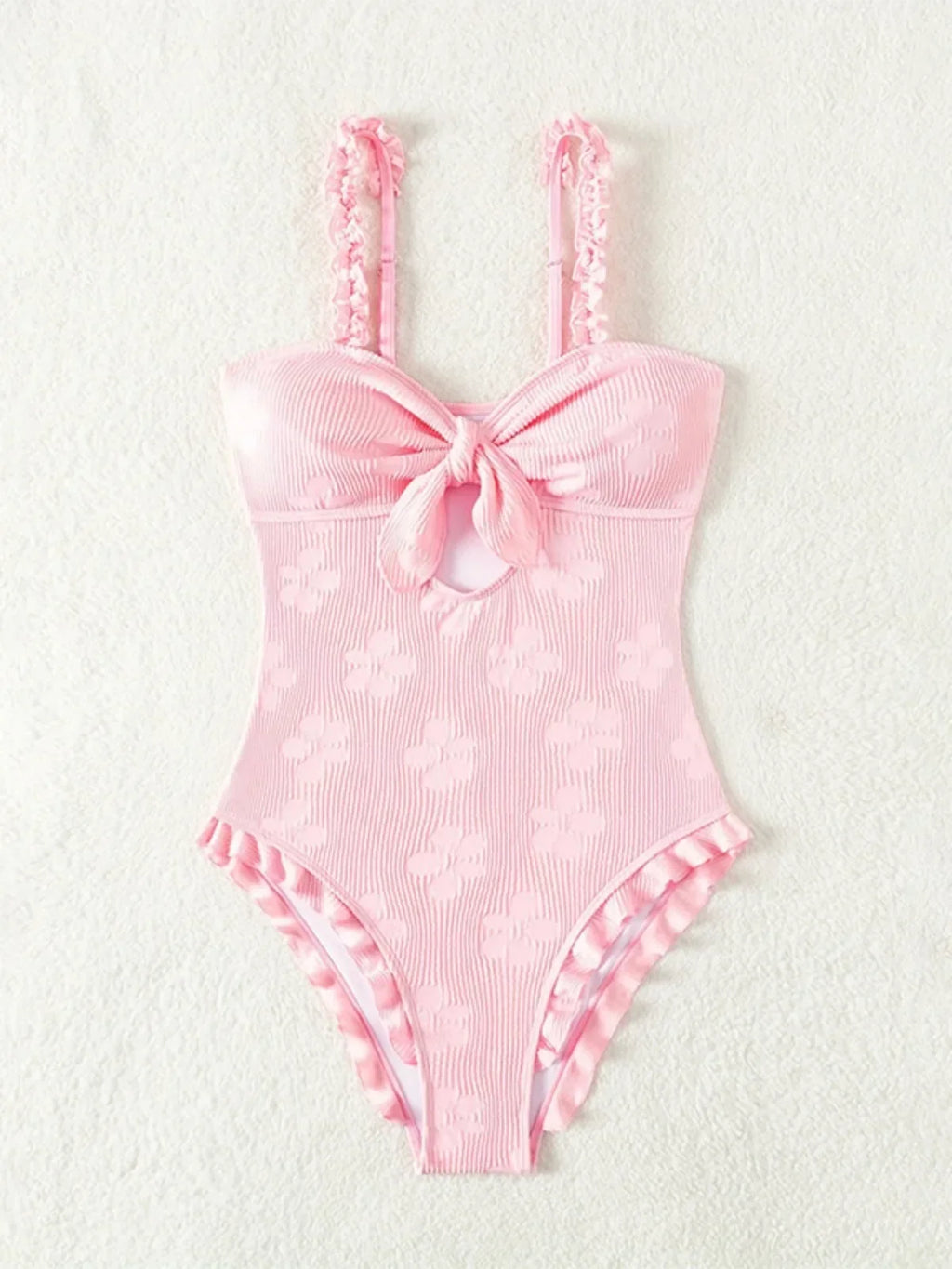Light Pink One Piece Swimsuit for Women High Waist Hollow Out Ruffle Suspender Backless Monokini Bikini Beach Swimwear 2024 New