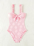 Light Pink One Piece Swimsuit for Women High Waist Hollow Out Ruffle Suspender Backless Monokini Bikini Beach Swimwear 2024 New