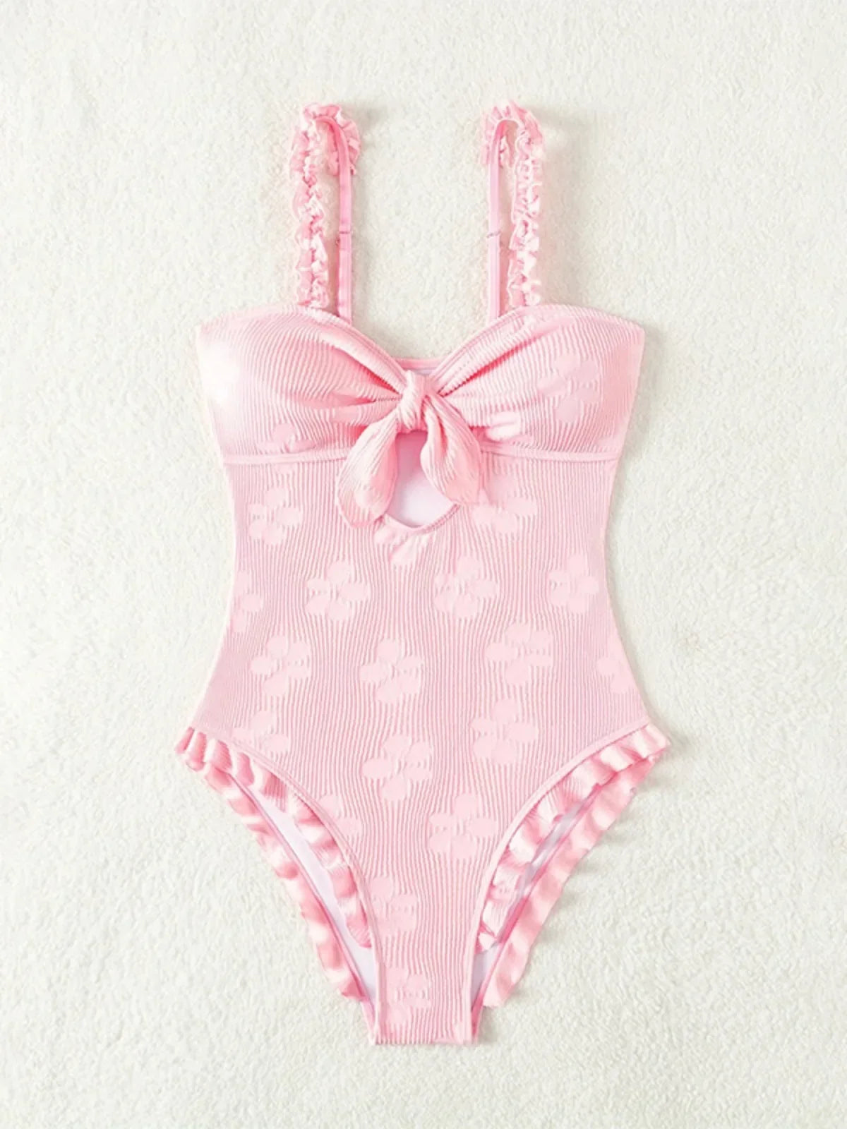 Light Pink One Piece Swimsuit for Women High Waist Hollow Out Ruffle Suspender Backless Monokini Bikini Beach Swimwear 2024 New