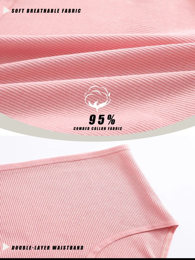 3Pcs women cotton High Waist underwear breathable Striped Panties Female Plus Size Solid Color Briefs comfortable Lingerie S-XXL