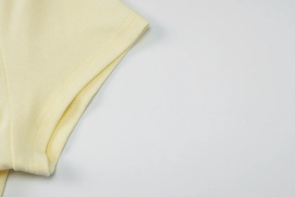 Woman Clothing Letter Print Short T-shirts Y2K Streetwear 2026 Summer O-neck Slim Fit Crop Tops Vacation Beach Tees Light Yellow