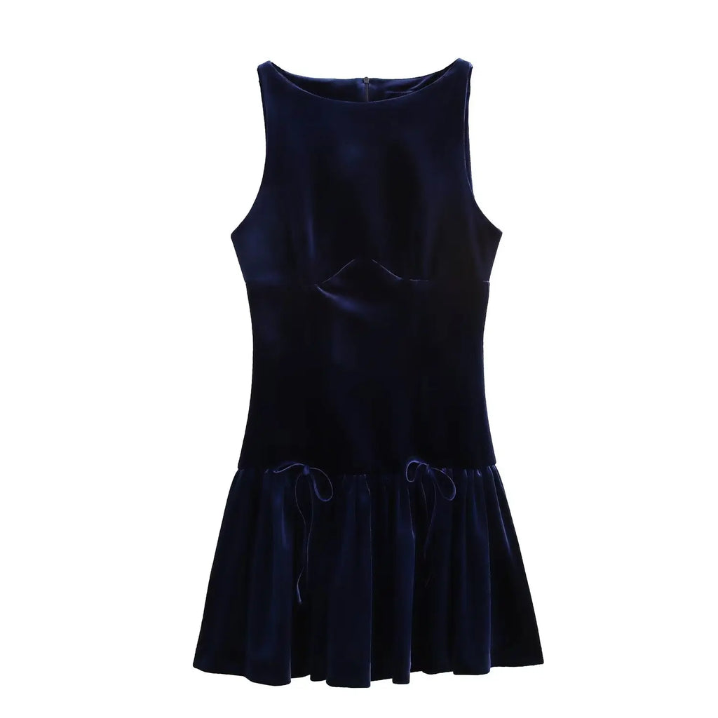 Foridol Bowknot Pleated Tank Short Dress for Women Sleeveless Casual Party Short Dress Female Casual Autumn Winter Dress