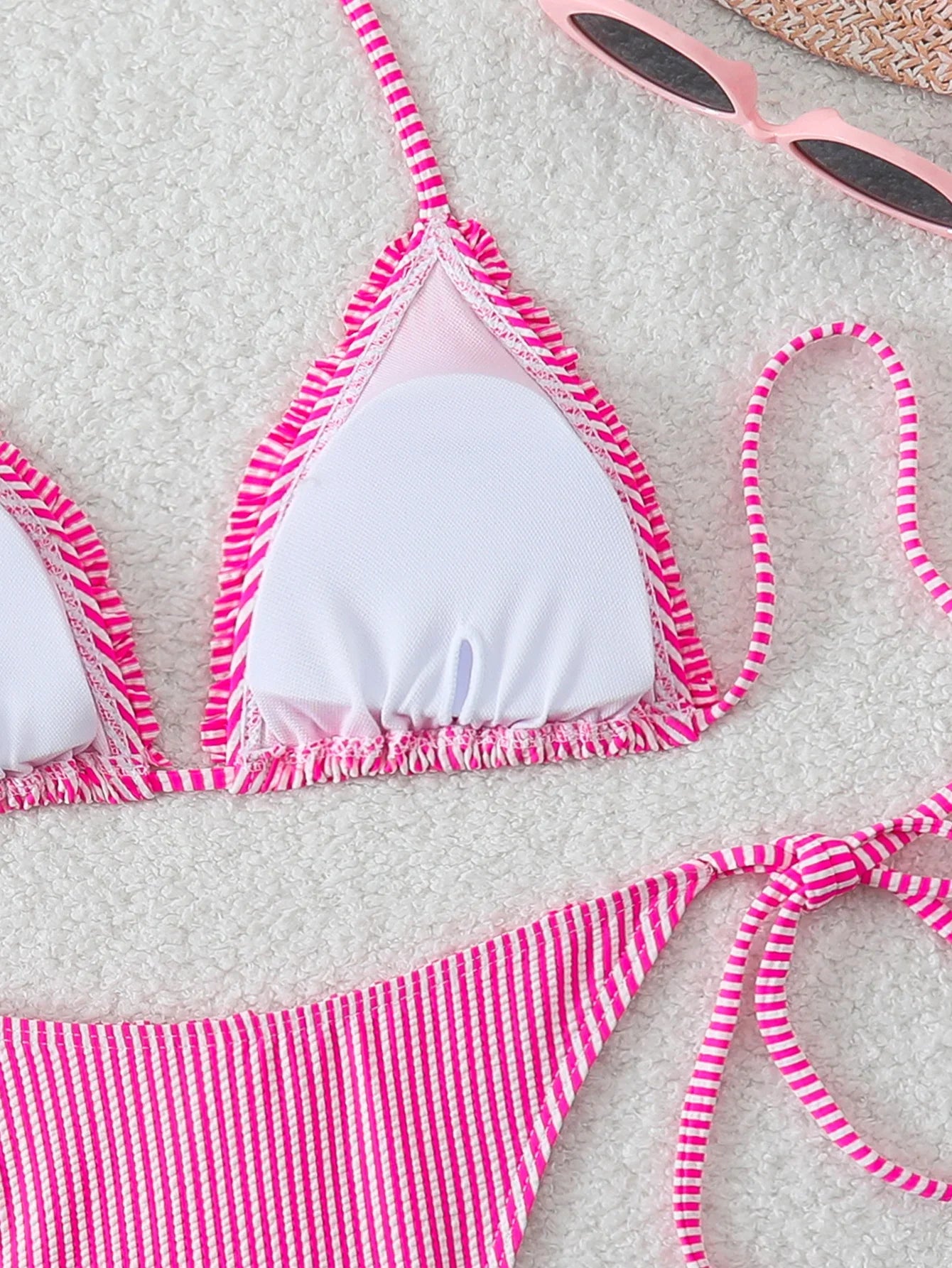 Halter Triangle String Bikinis 2026 Women Sexy Striped Swimsuit Ruffle  Swimwear Female Bathers Bathing Swimming Swim Suit