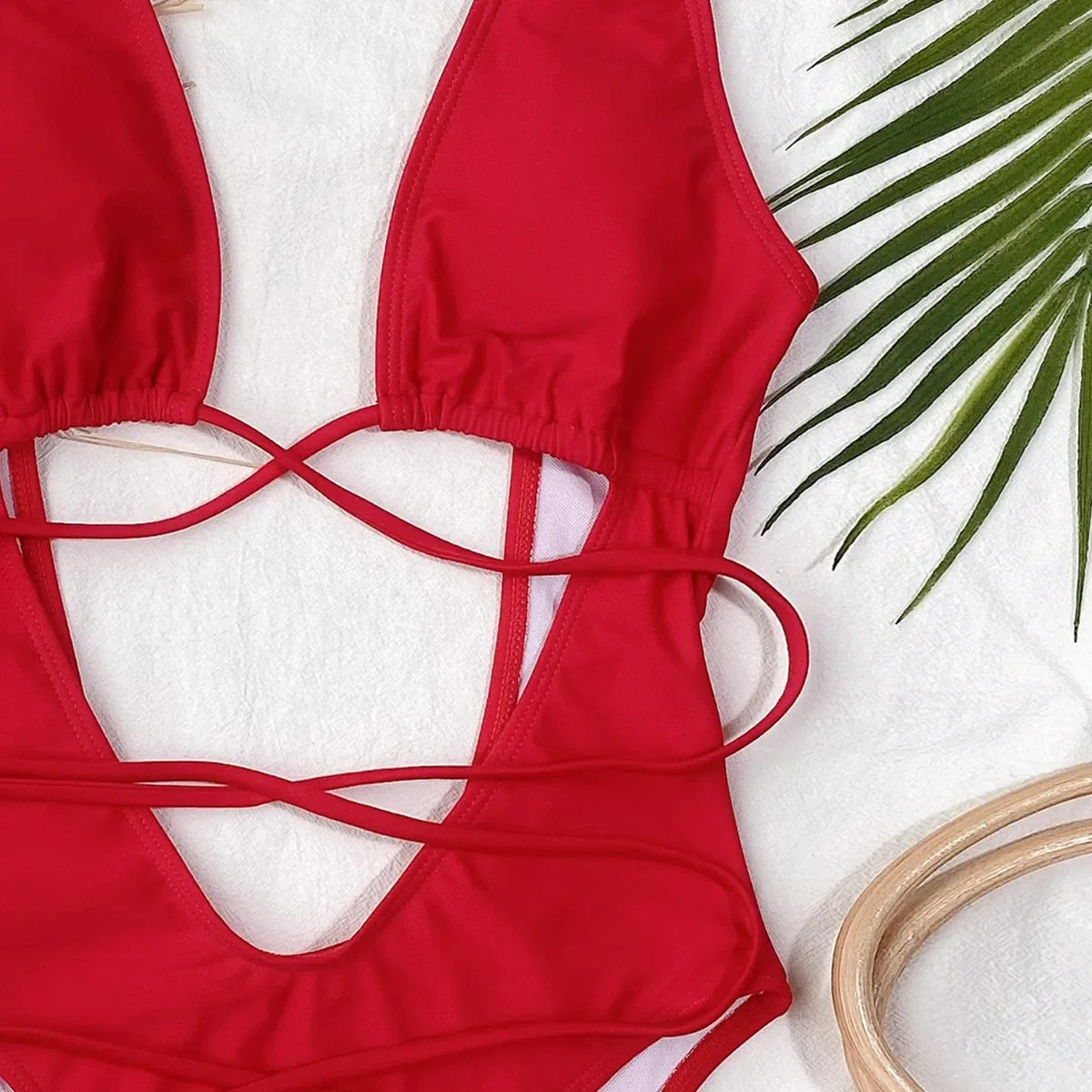 Deep V Neck Wrap Around High Cut Women Swimwear One Piece Swimsuit Female Monikini Tummy Cut Out Bathing Suit Swim Beach Wear