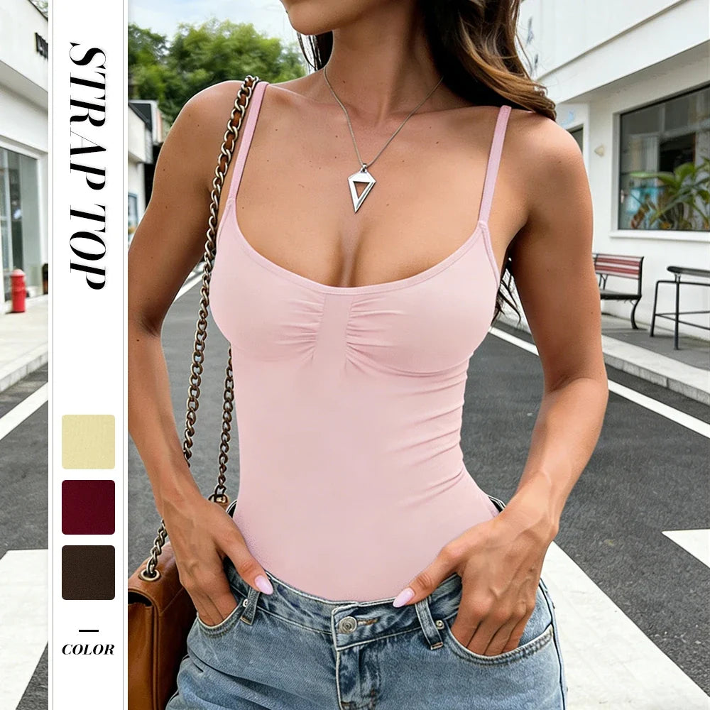 Phantasy Fashion Pink Bodysuit Women Casual Yellow Camisole Lady Y2K Solid Color Bodycon Onesie 2026 Summer Top Women Clothing