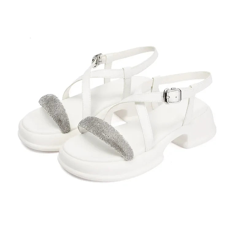 Summer High Heel Sandals Women's Outdoor Wear Thick Bottom Lightweight Trendy Small Size Beach Shoes Korean Style Footwear