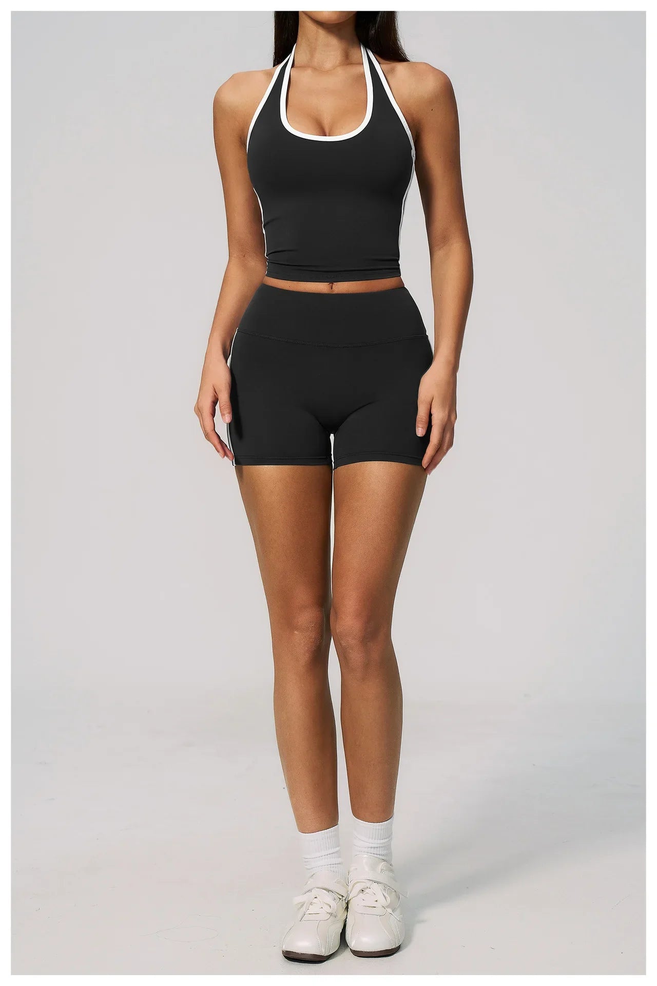 Naked Color Contrast Yoga Sets Women Hanging Neck Sports Vest Gym Clothes Breathable High Waist Shorts Fitness Suits Tracksuit