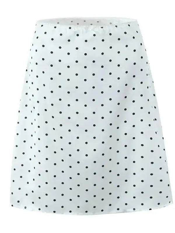 2026 Women Vintage Black White Polka Dot A-line Knee Length Skirt Sexy Low Waist Holiday Summer Skirts Slim Mini Skirts J7L2